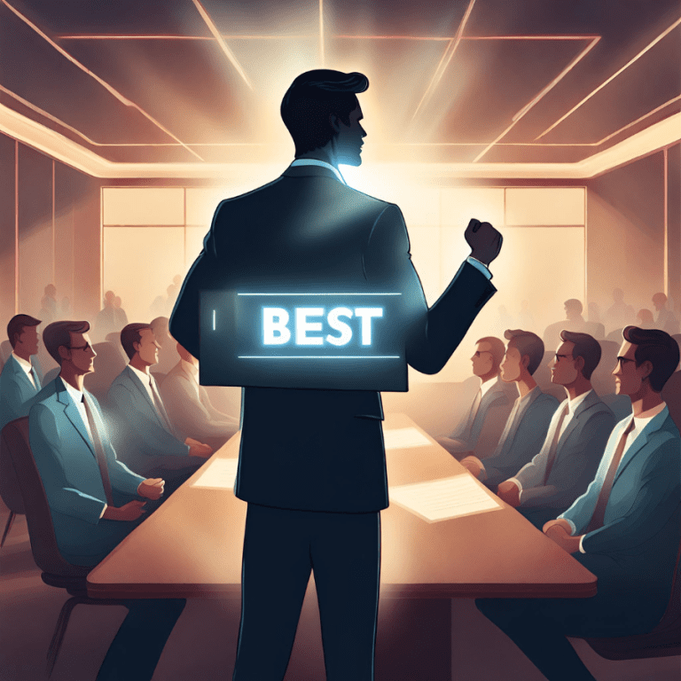 Graphic depicting a man wearing a blazer adorned with a sign that reads 'Best,' symbolizing his sense of elitism.